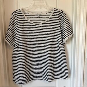 Green Envelope Navy and White Striped Short Sleeve Top